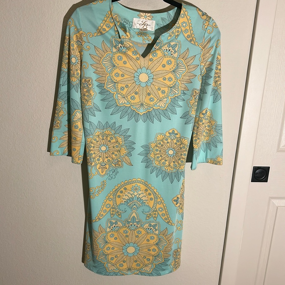 JB by JULIE BROWN Split Neck Sheath Dress Size Large FITS LIKE A MEDIUM